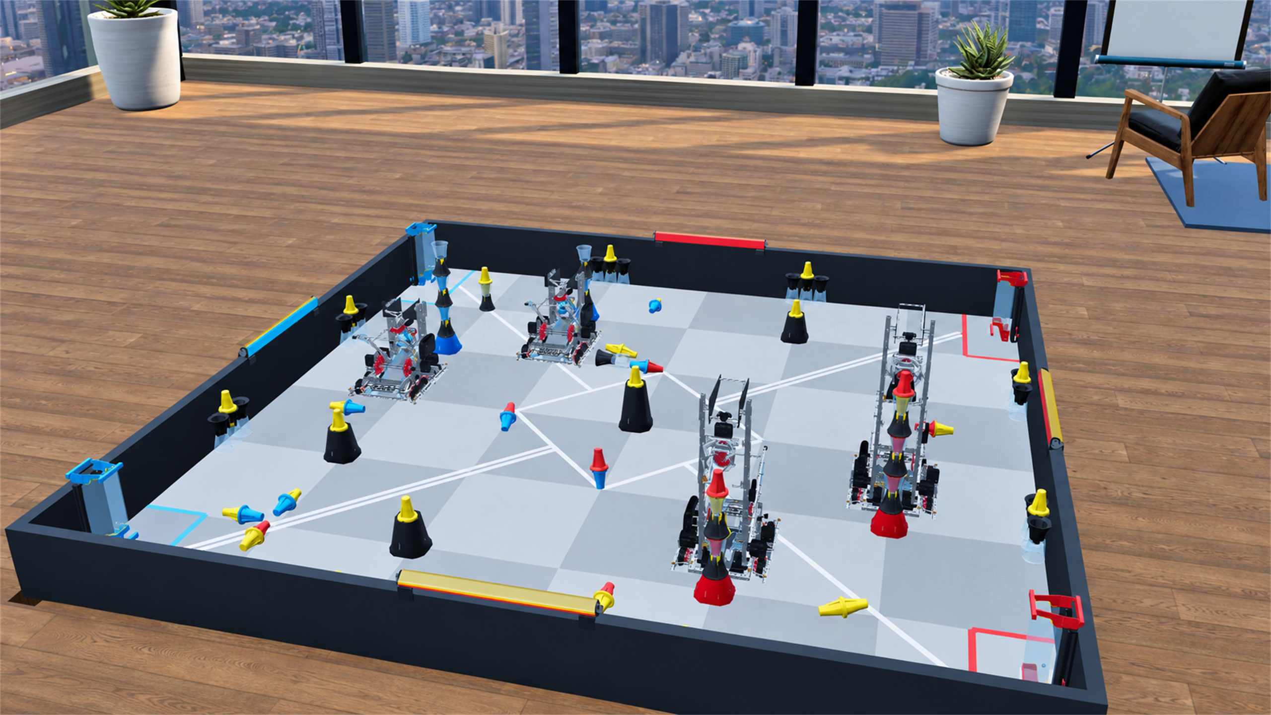 Four DriveLab robots on the simulator’s competition field